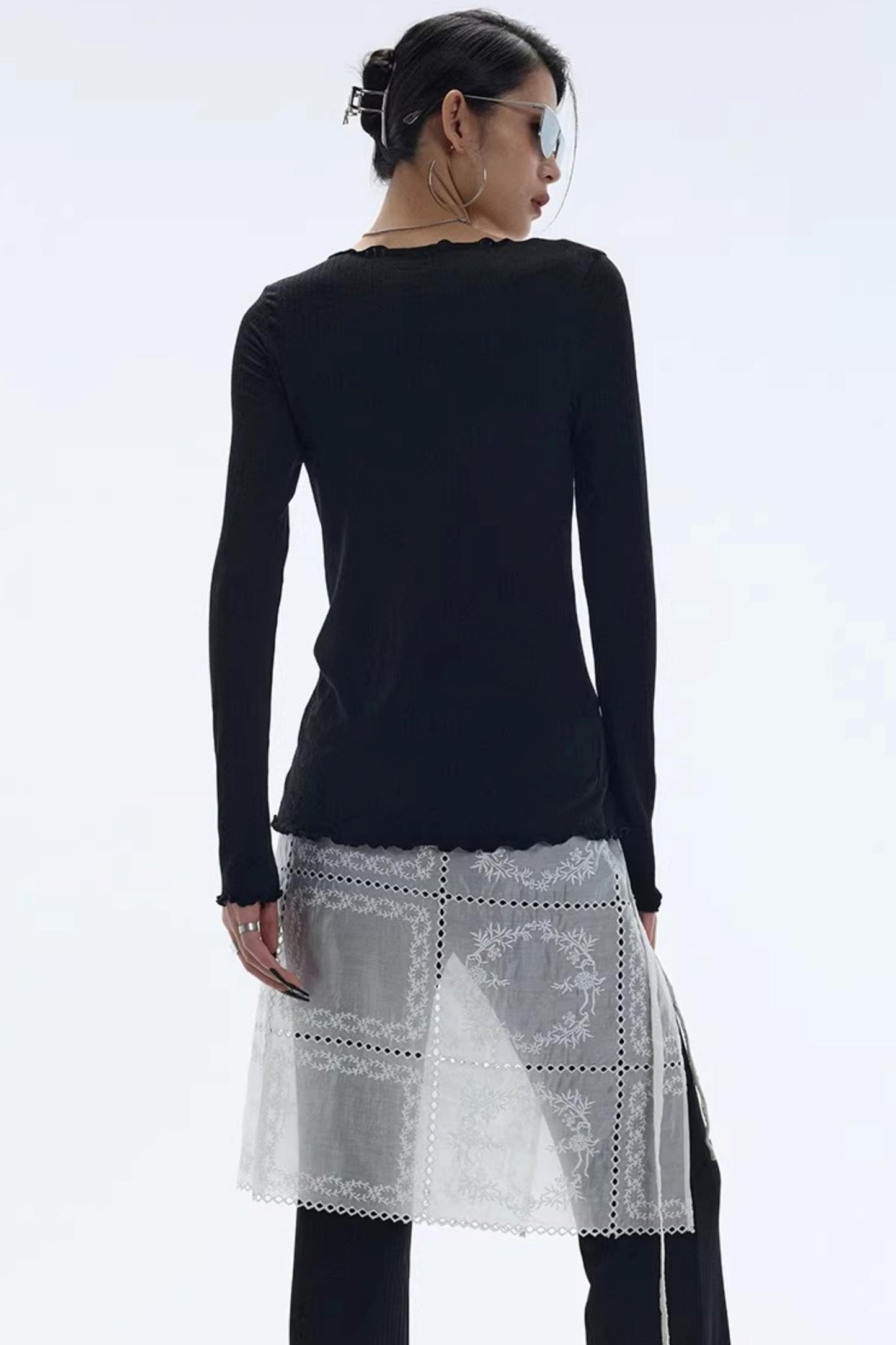 Lyocell Ruffled Long Sleeve Cardigan