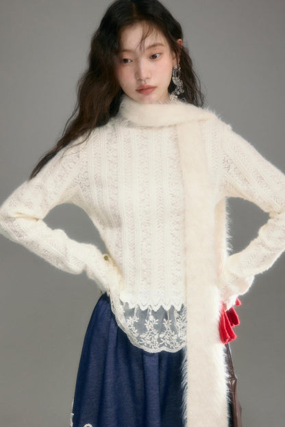 Cloud Lace Knit Long Sleeve Top