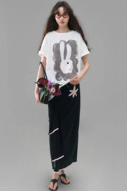 Rabbit Head Printed Cotton T-shirt