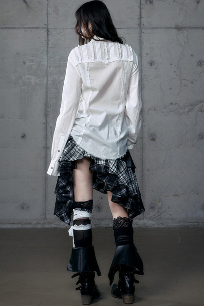 Vintage Lace V-Neck Bubble Sleeve Shirt