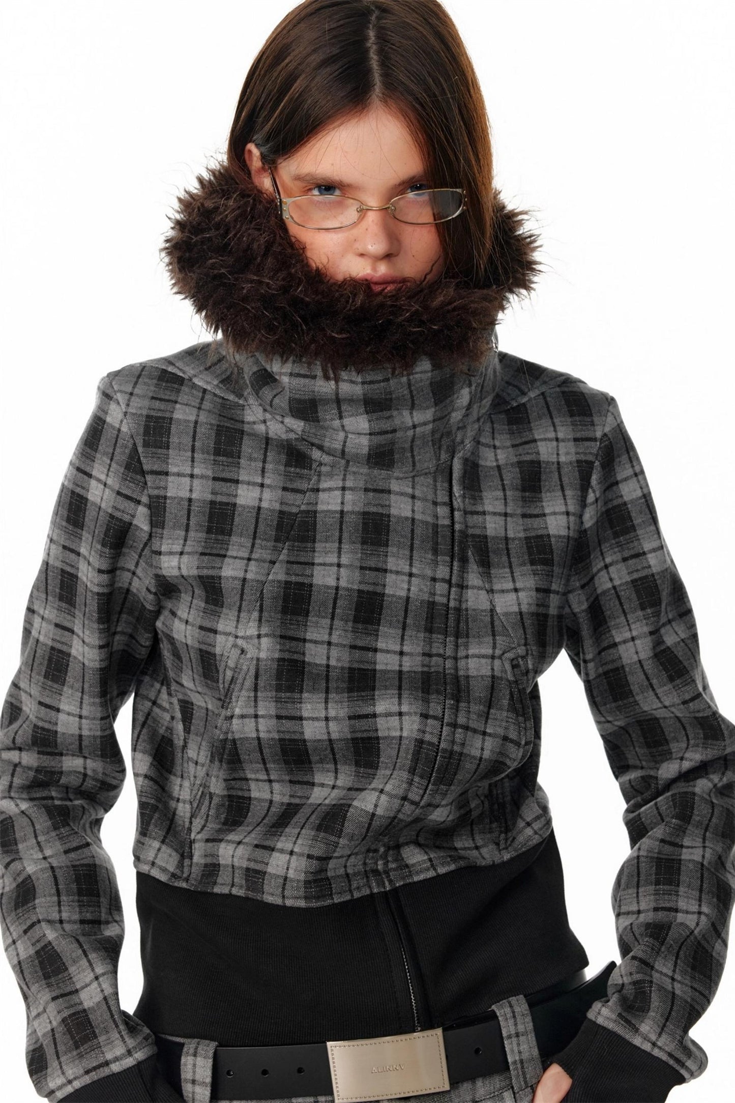 Vintage Plaid Lapel Sweatshirt Jacket