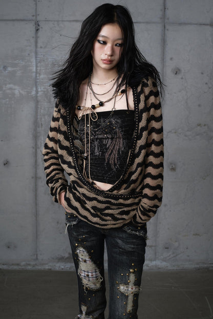 Bandeau Fake Two-Piece Striped Knit Top Set