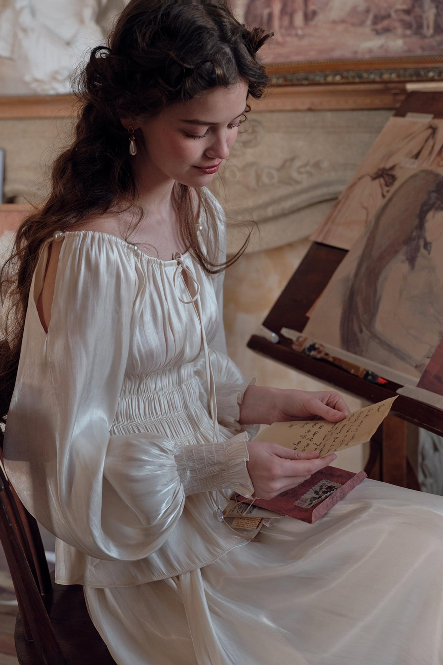 Satin Slim Fit Vintage Skirt Shirt Set-Up