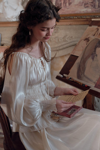 Satin Slim Fit Vintage Skirt Shirt Set-Up