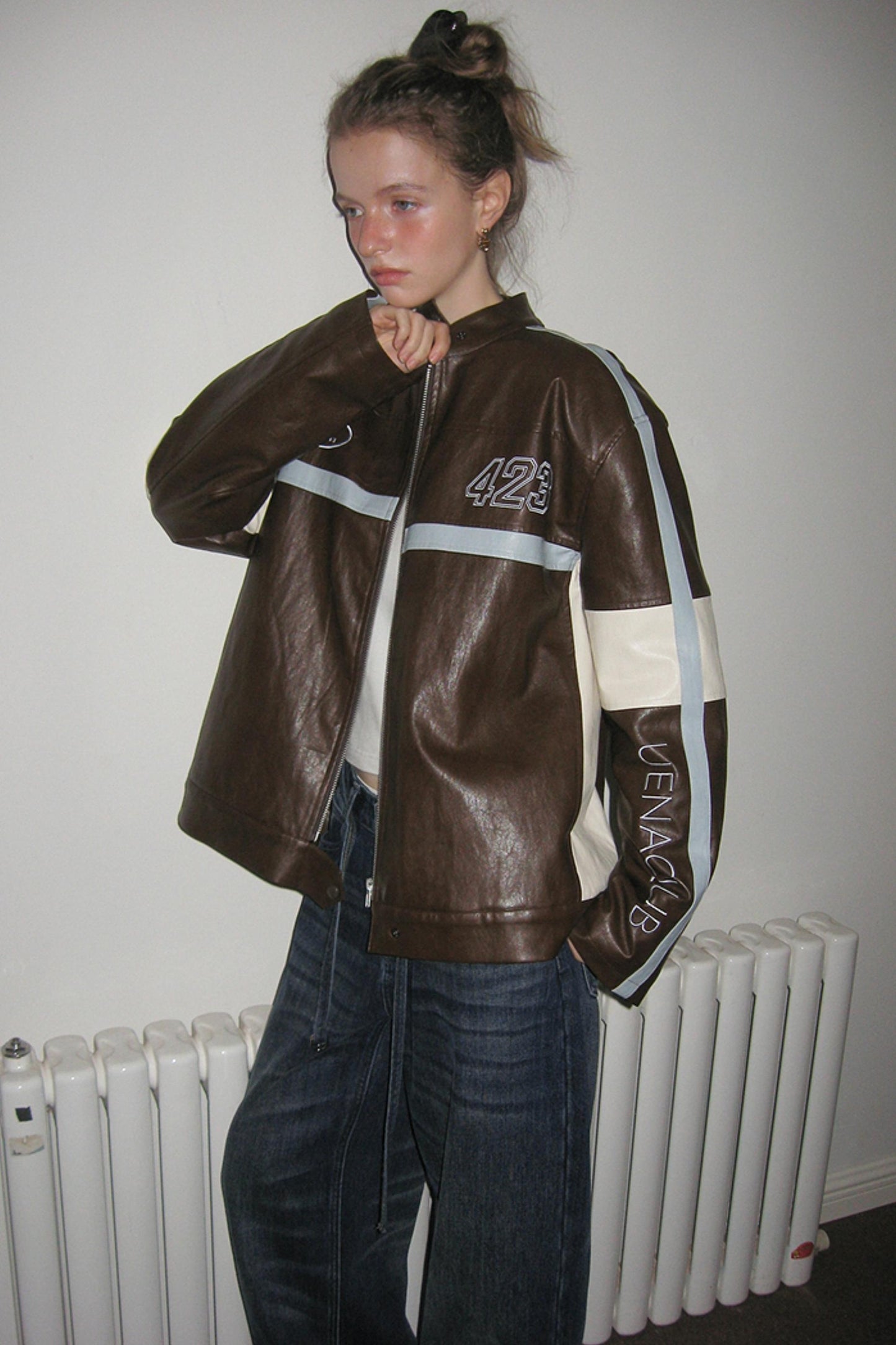 Brown Letter Embroidery Jacket