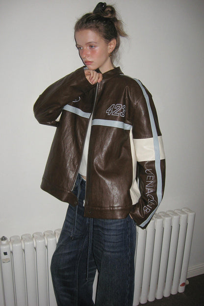 Brown Letter Embroidery Jacket