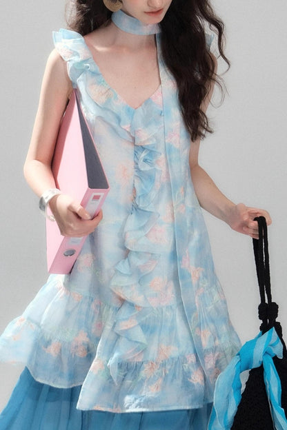 Sea Glass Tencel Ruffle Crop Dress Set-Up