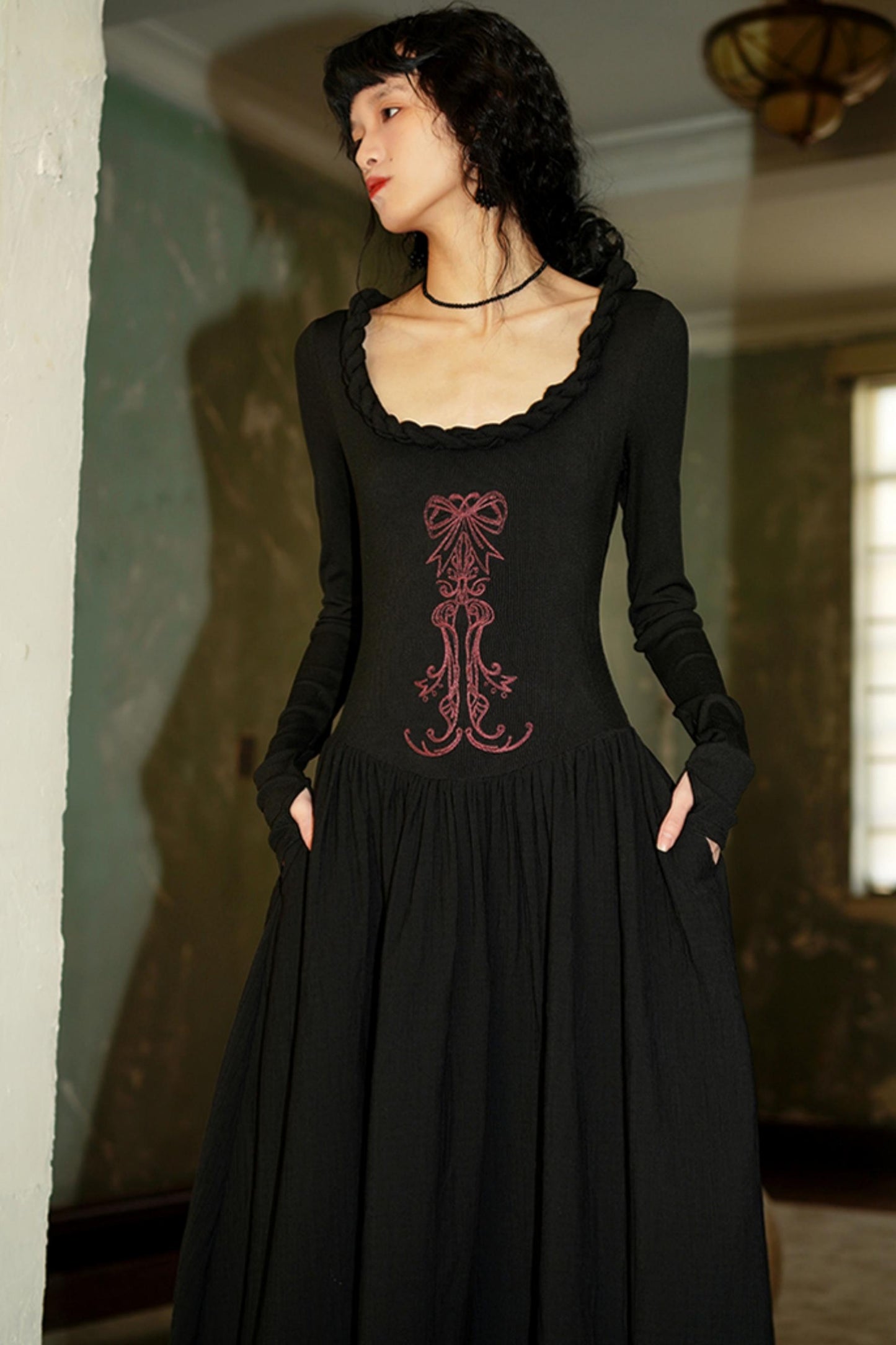 Chinese Embroidery Long Sleeve Dress