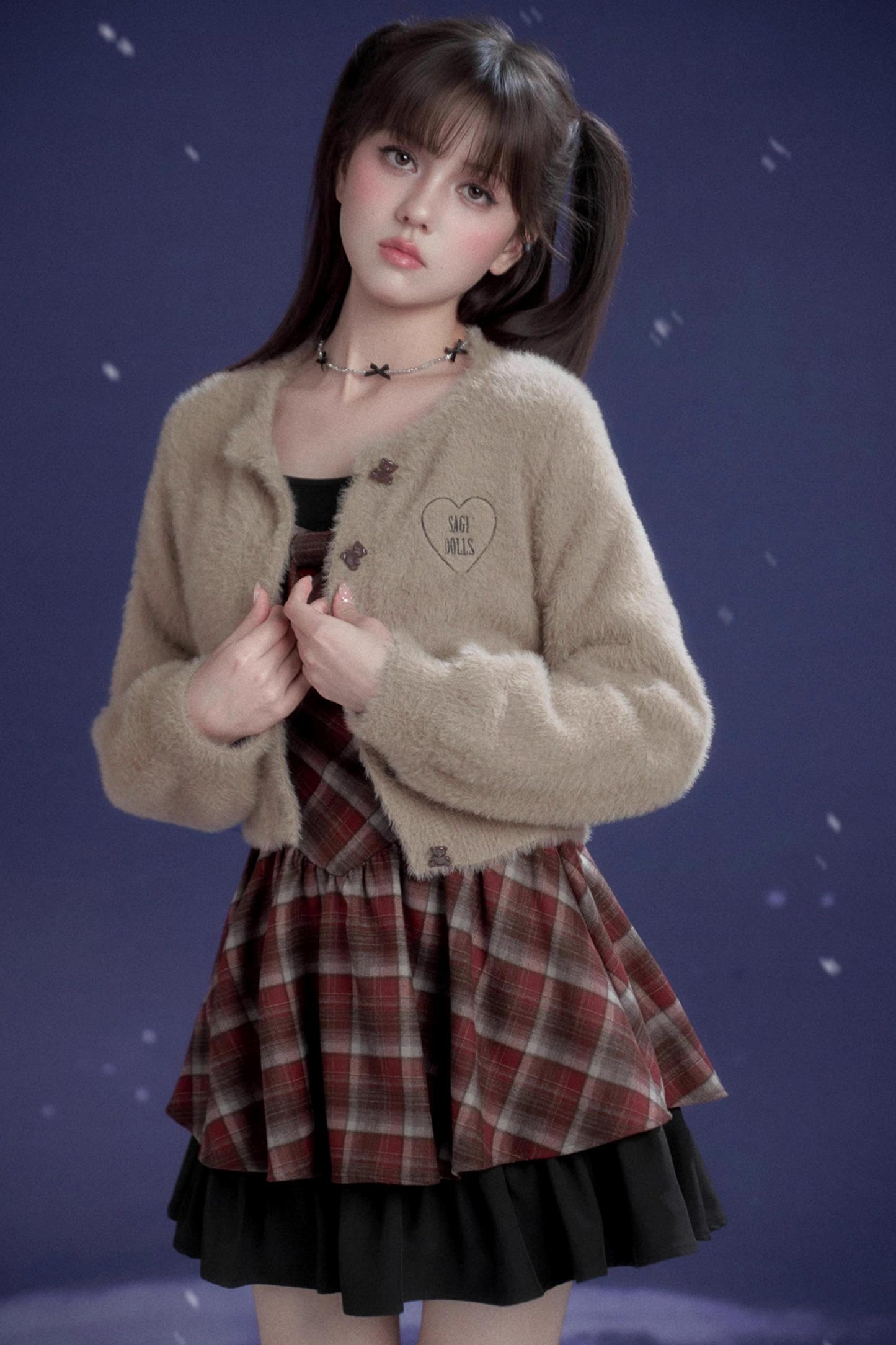 Plaid Fake Two-Piece Christmas Dress