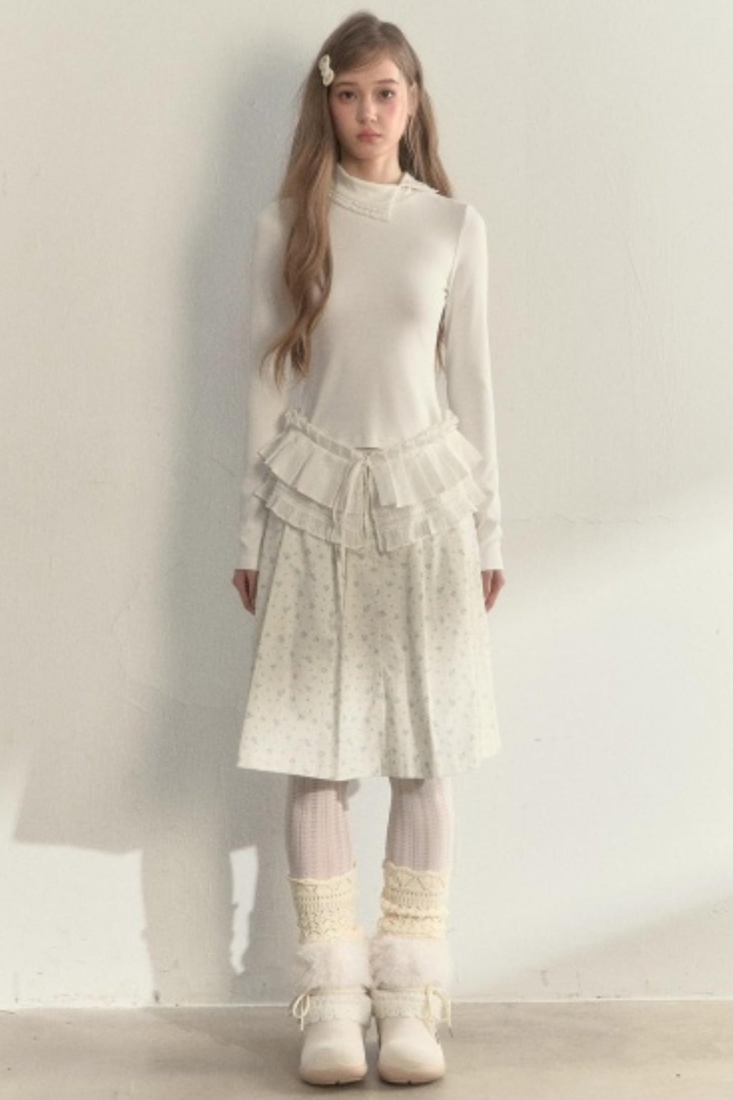 Layered Pleated Base Long Sleeve Top