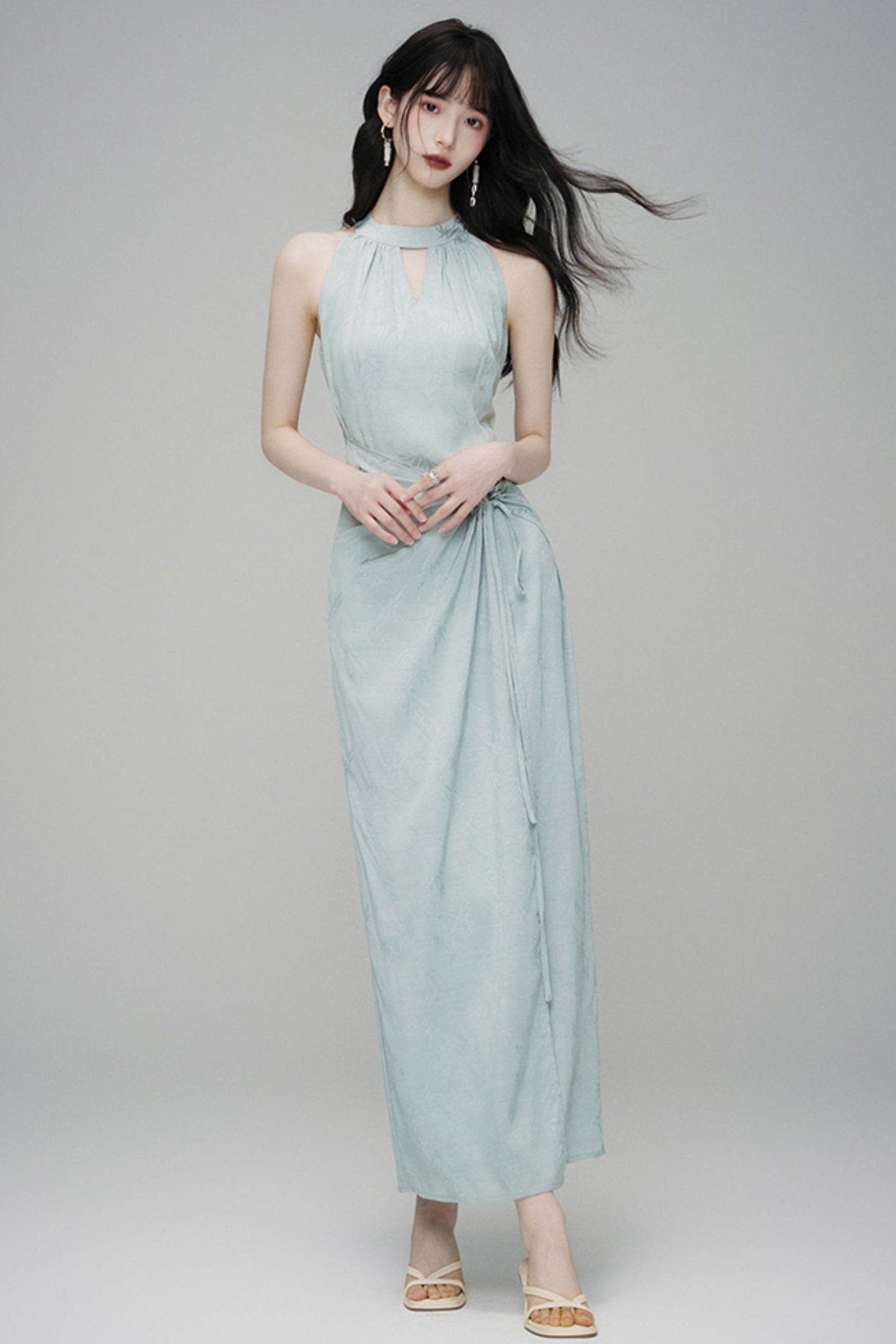 Elegant Sleeveless Jacquard Maxi Dress