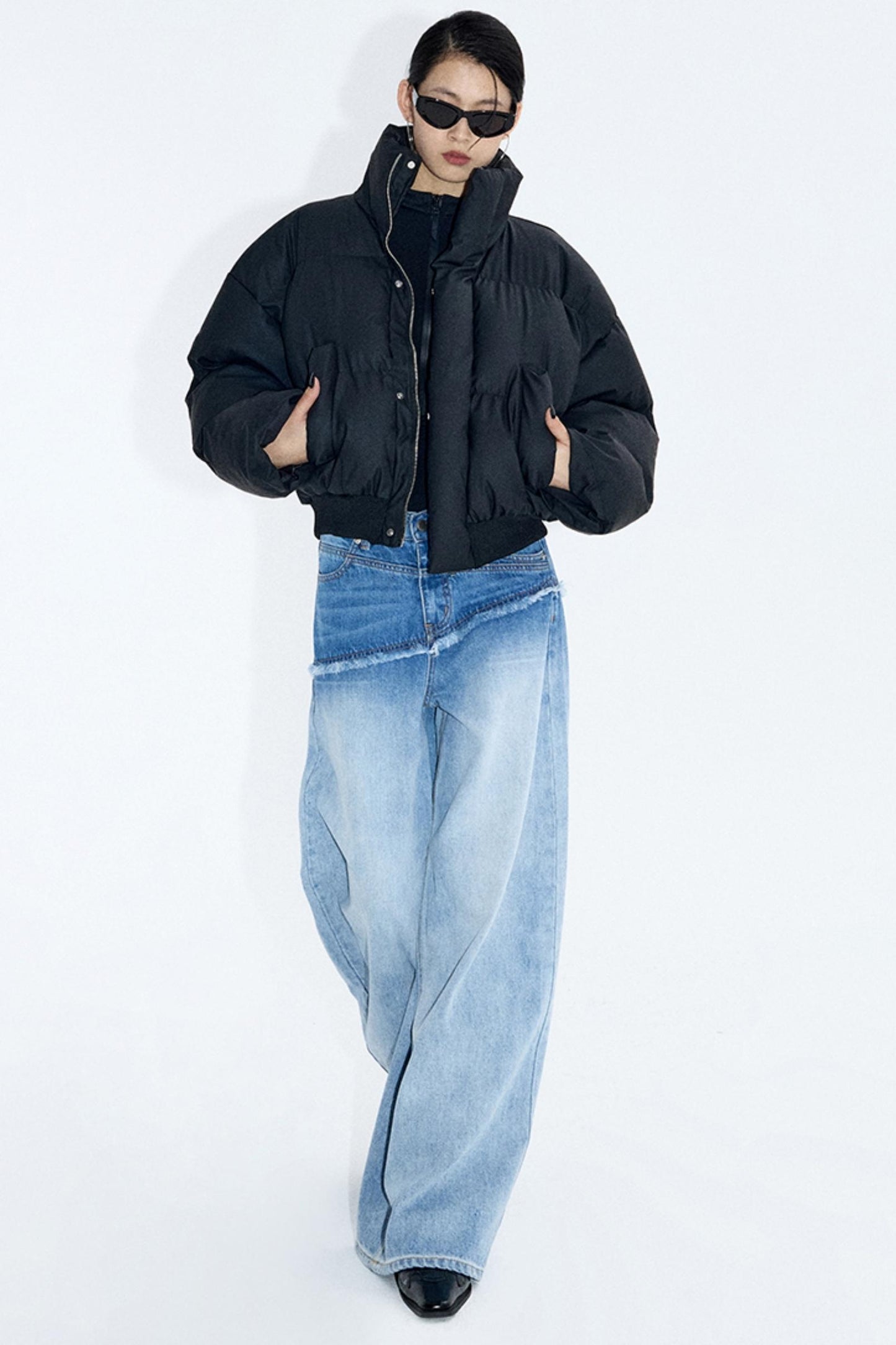 Washed Blue Gradient Wide-Leg Pants