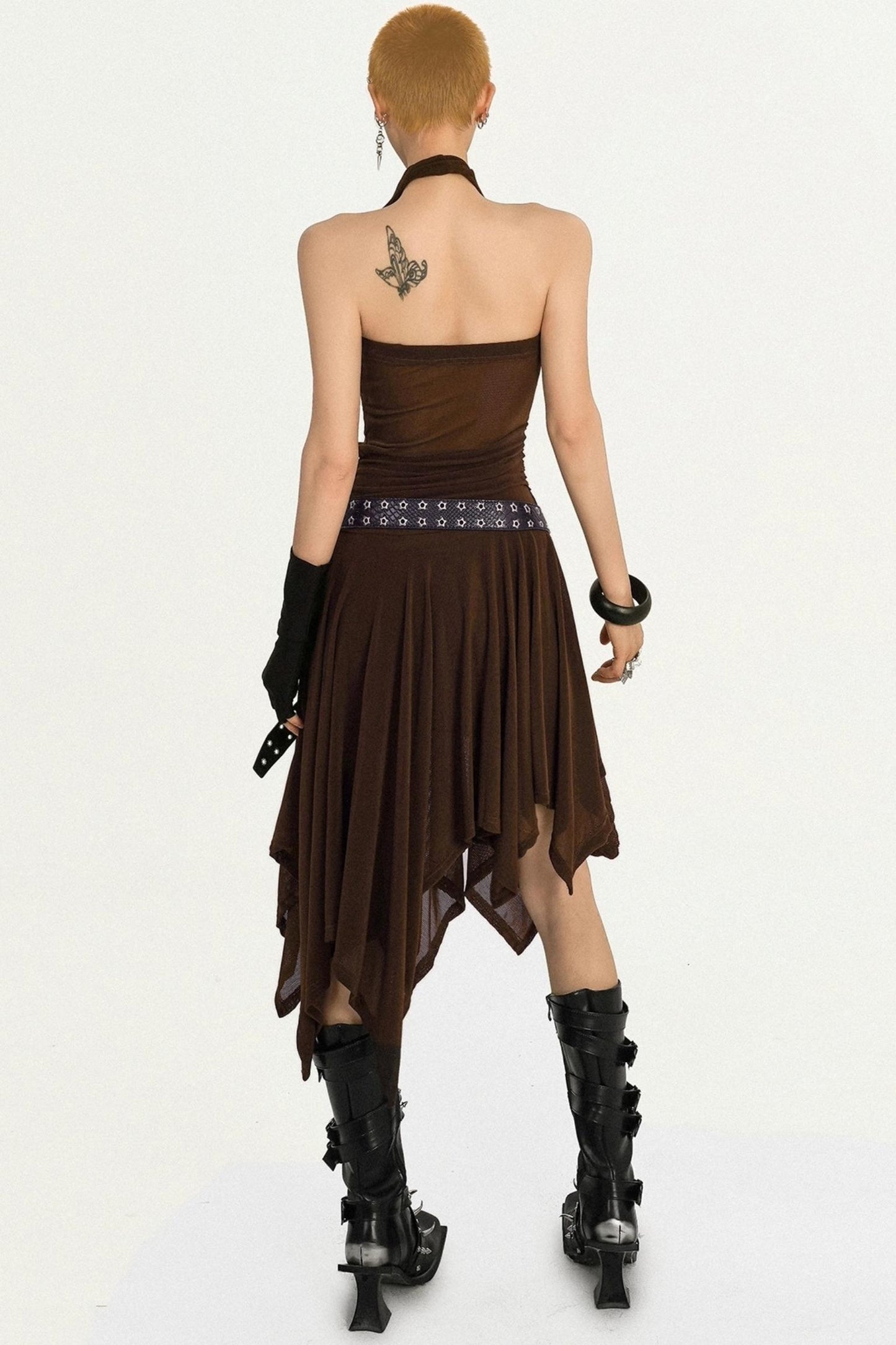 Vintage Coffee High-End Halterneck Dress