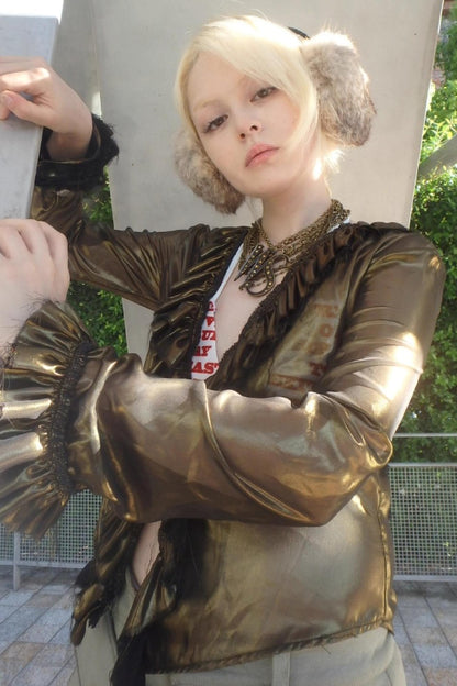 Metallic Bronze Mesh Cardigan