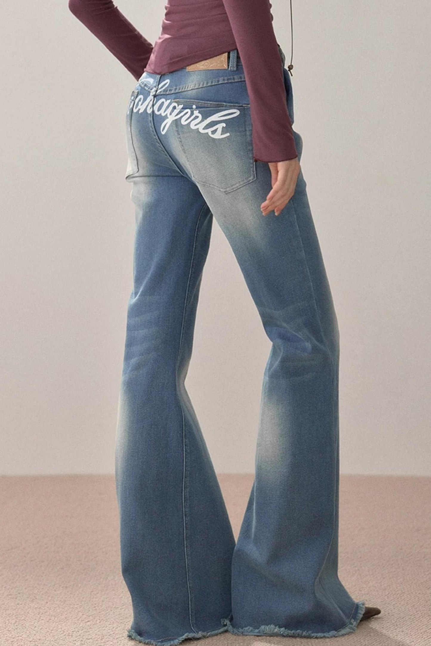 Vintage Letter Print Flared Jeans