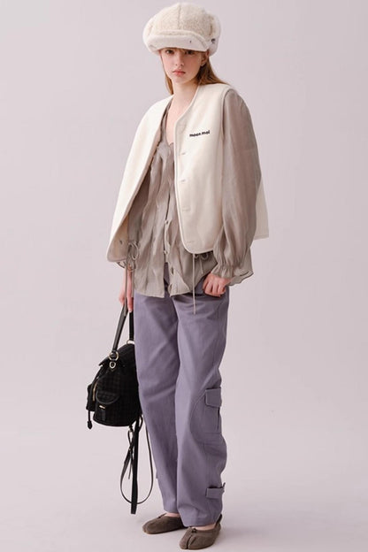 Lyocell Ruffled V-Neck Shirt