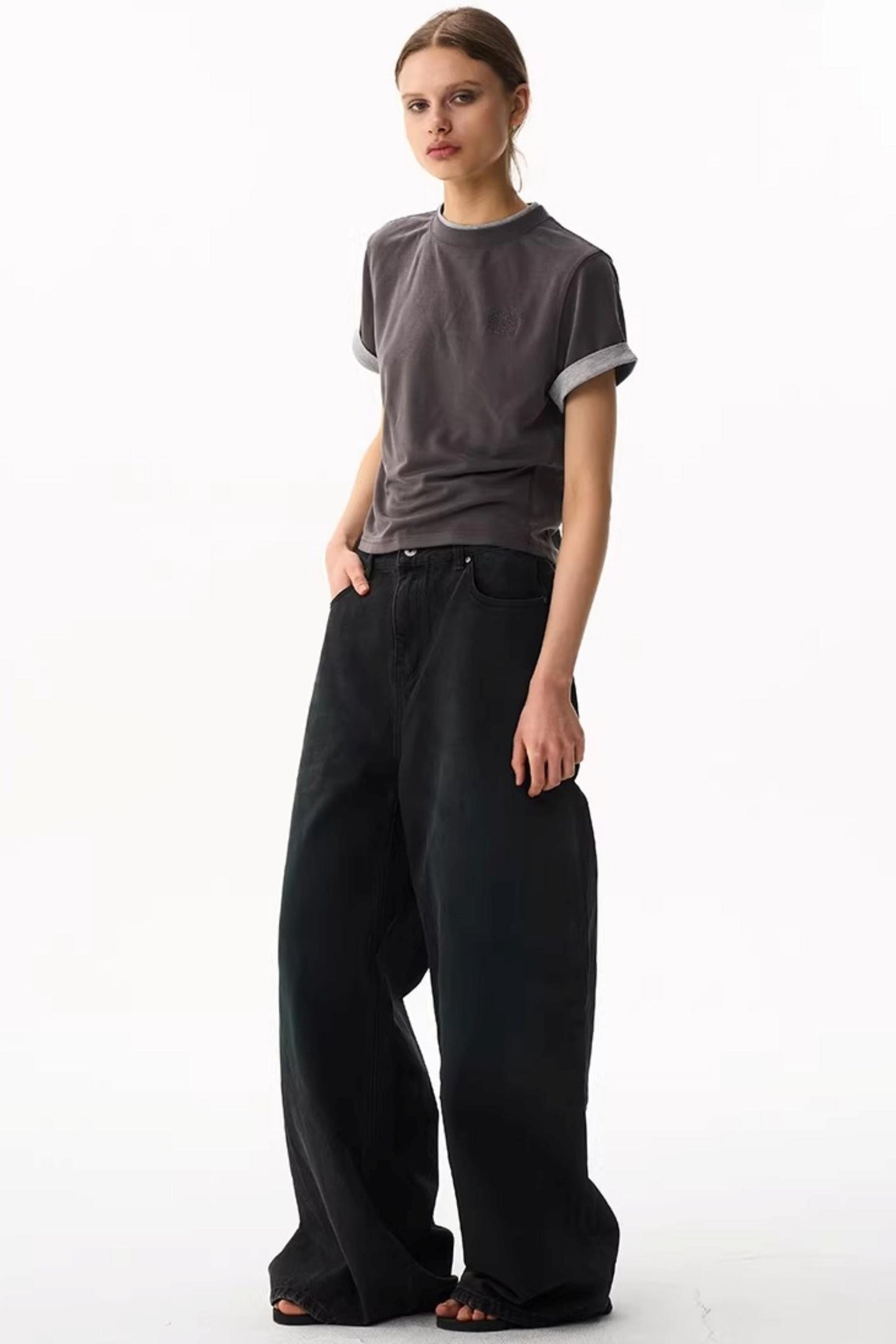 Washed Blue Wide-Leg Denim Pants