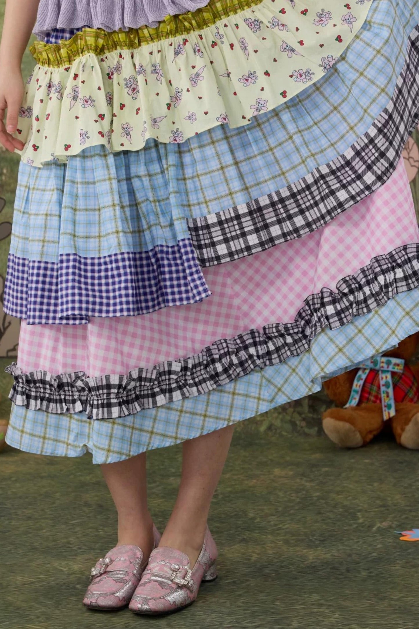 Plaid Cotton Lace Skirt