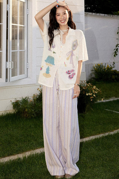 Off-White Woolen Striped Blouse
