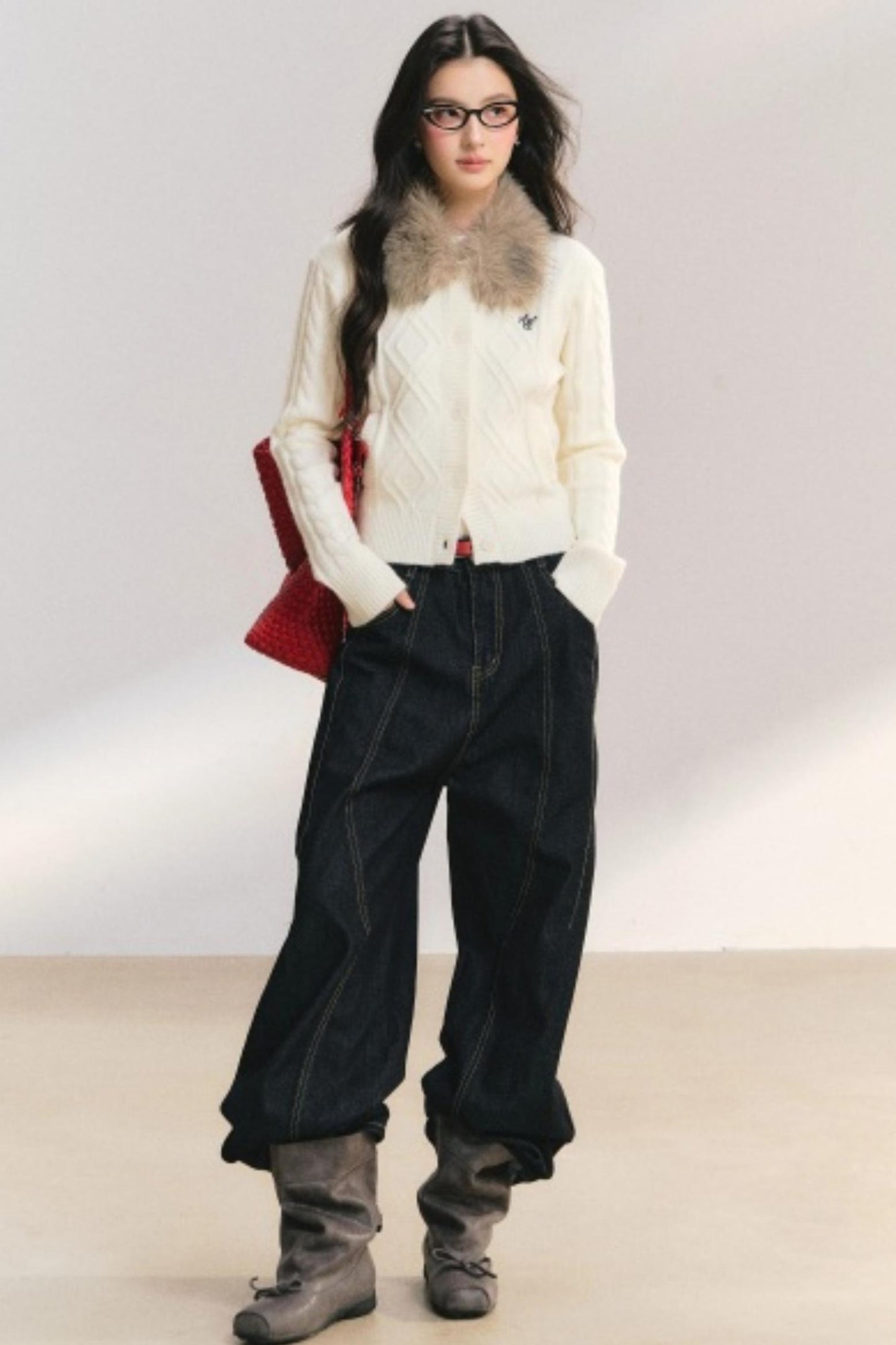 Velvet Snow Cable Knit Cardigan