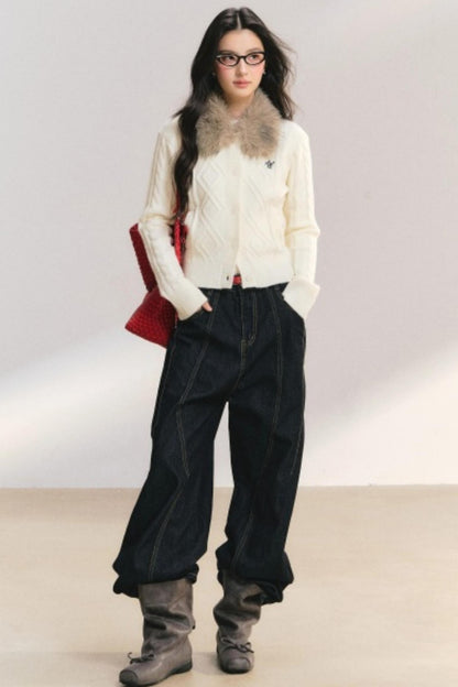 Velvet Snow Cable Knit Cardigan