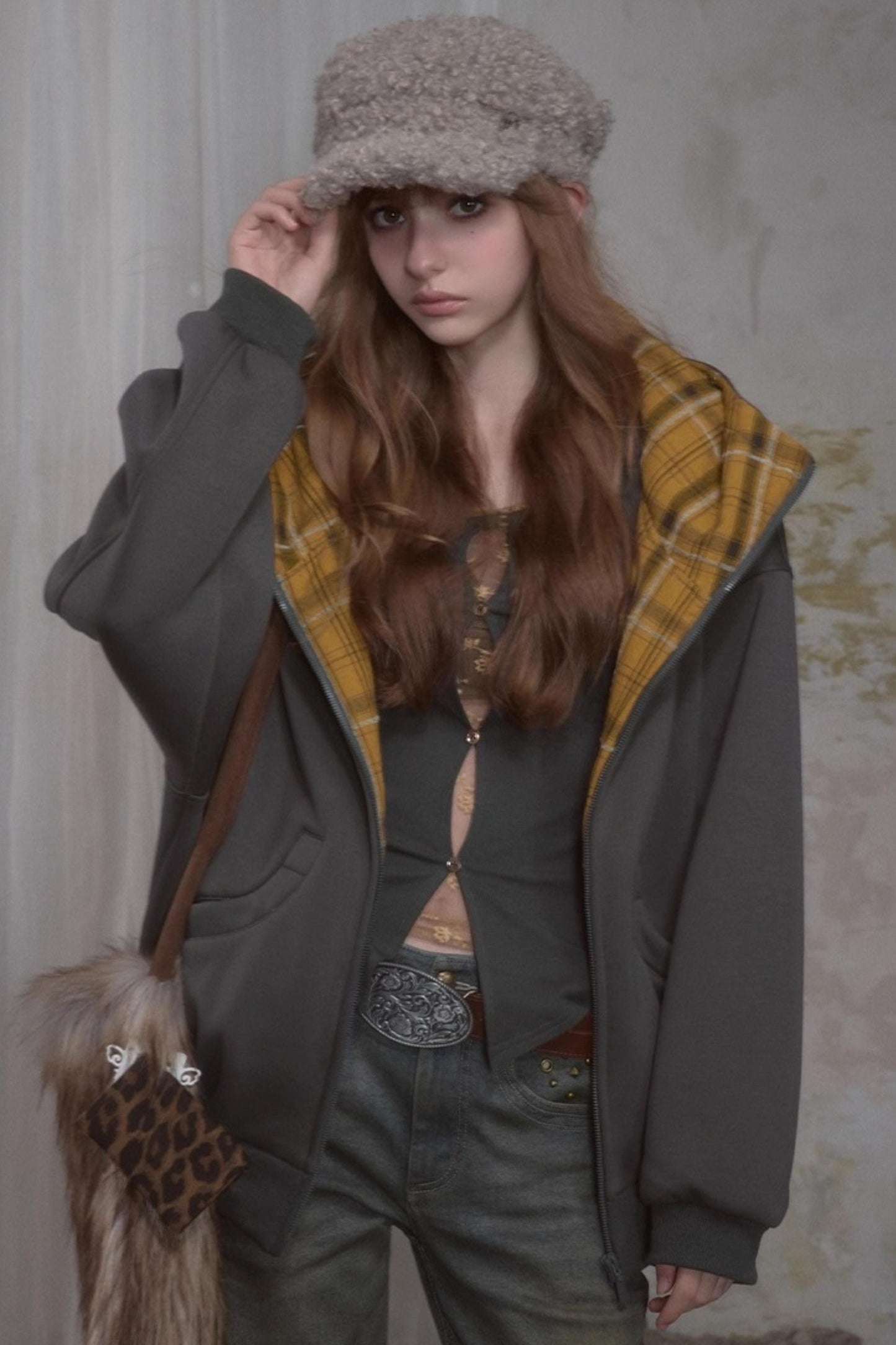 Sweet Lazy Plaid Sweatshirt Jacket