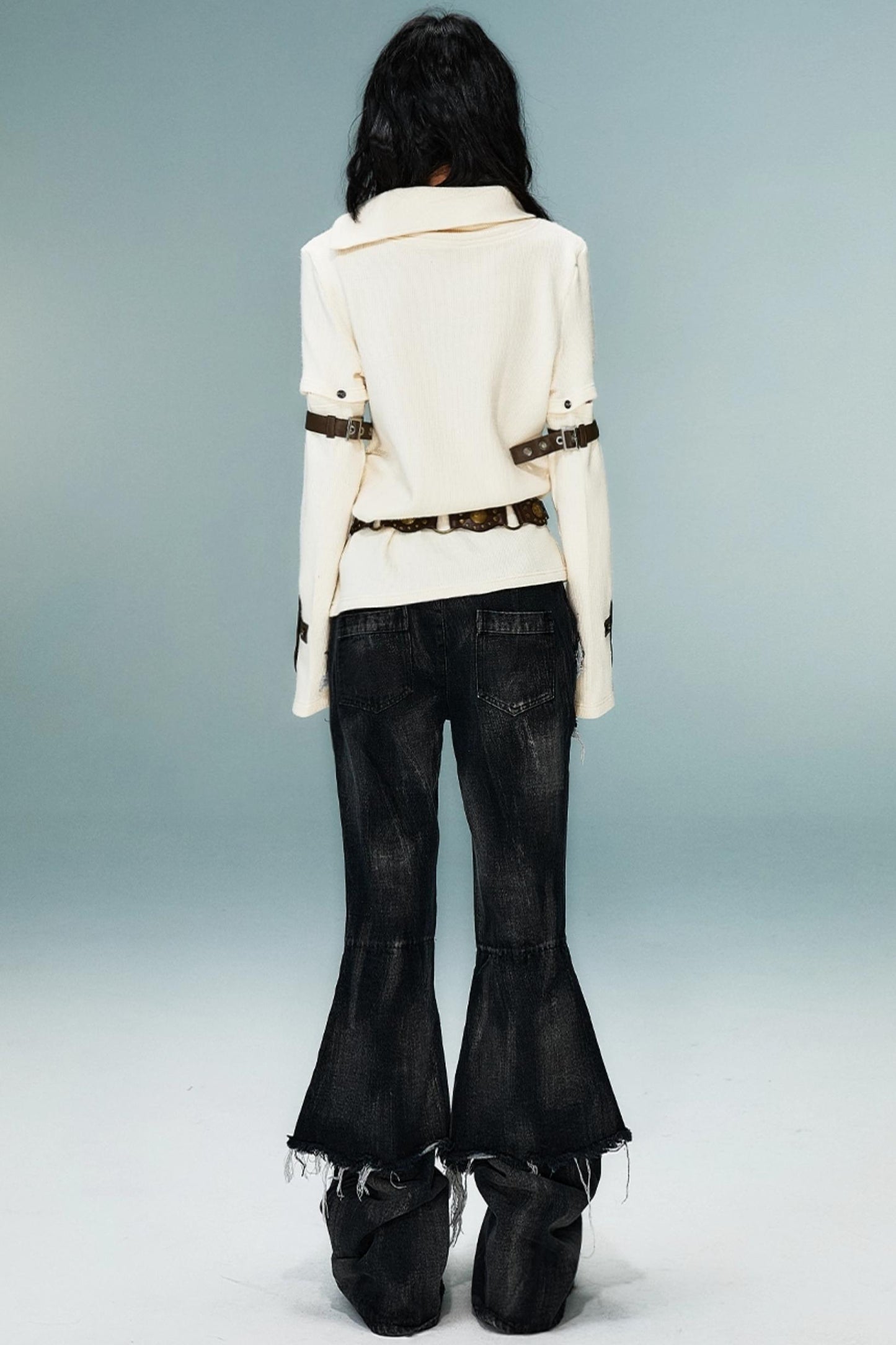 Vintage Detachable Sleeve Cross Knit Top