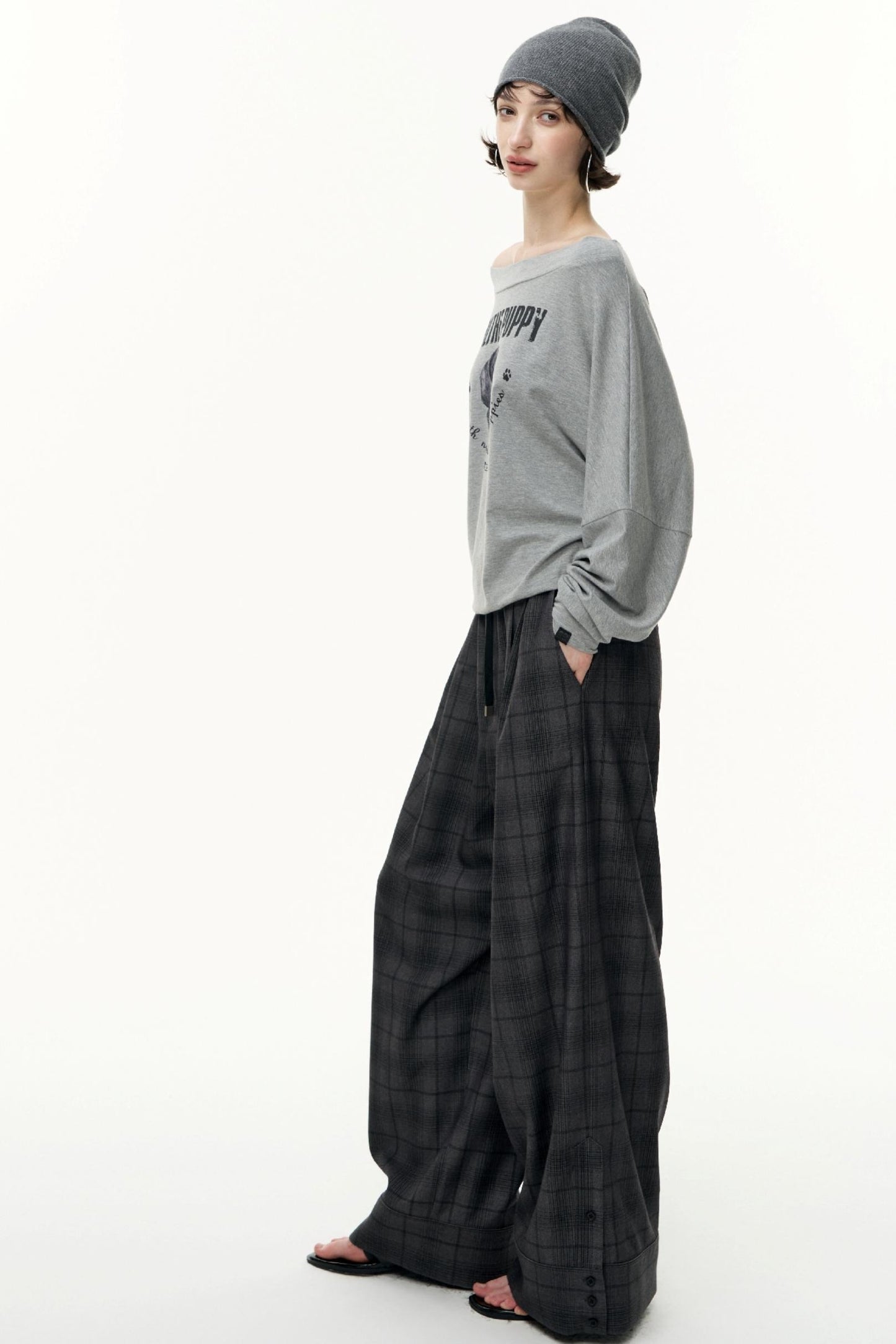 Puppy Print Slanted Shoulder T-Shirt