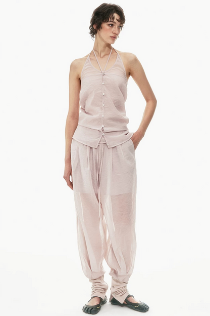 Pink Halter Neck Vest Set-Up