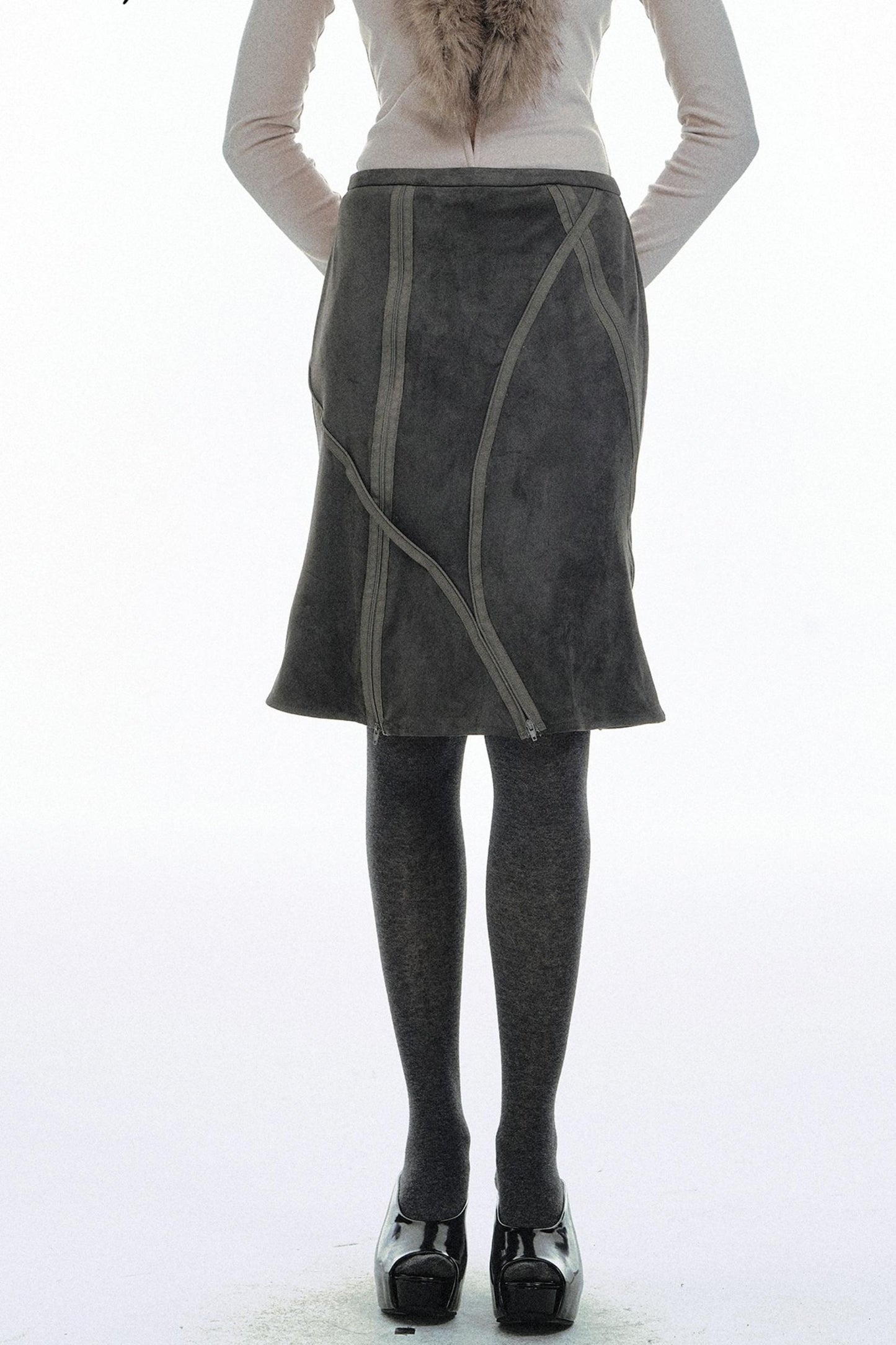 Deconstructed Zipper Leather Skirt