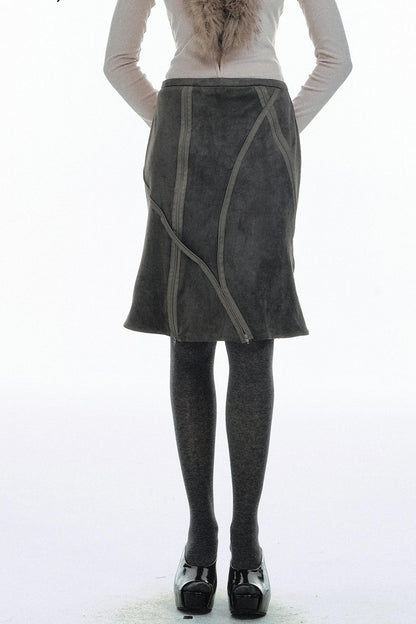 Deconstructed Zipper Leather Skirt