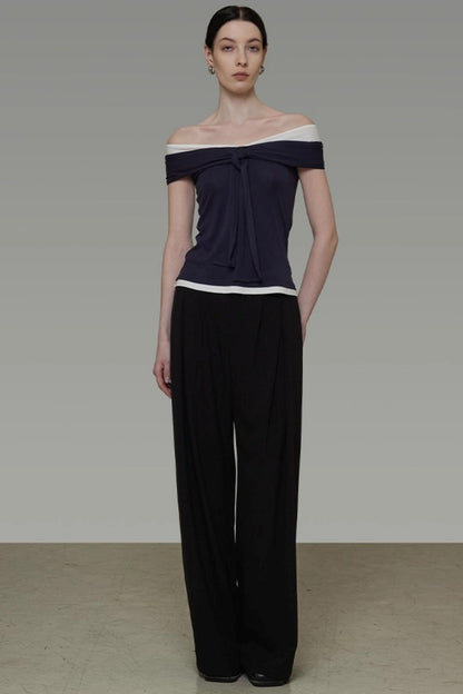 Contrasting One-Shoulder Slimming Top