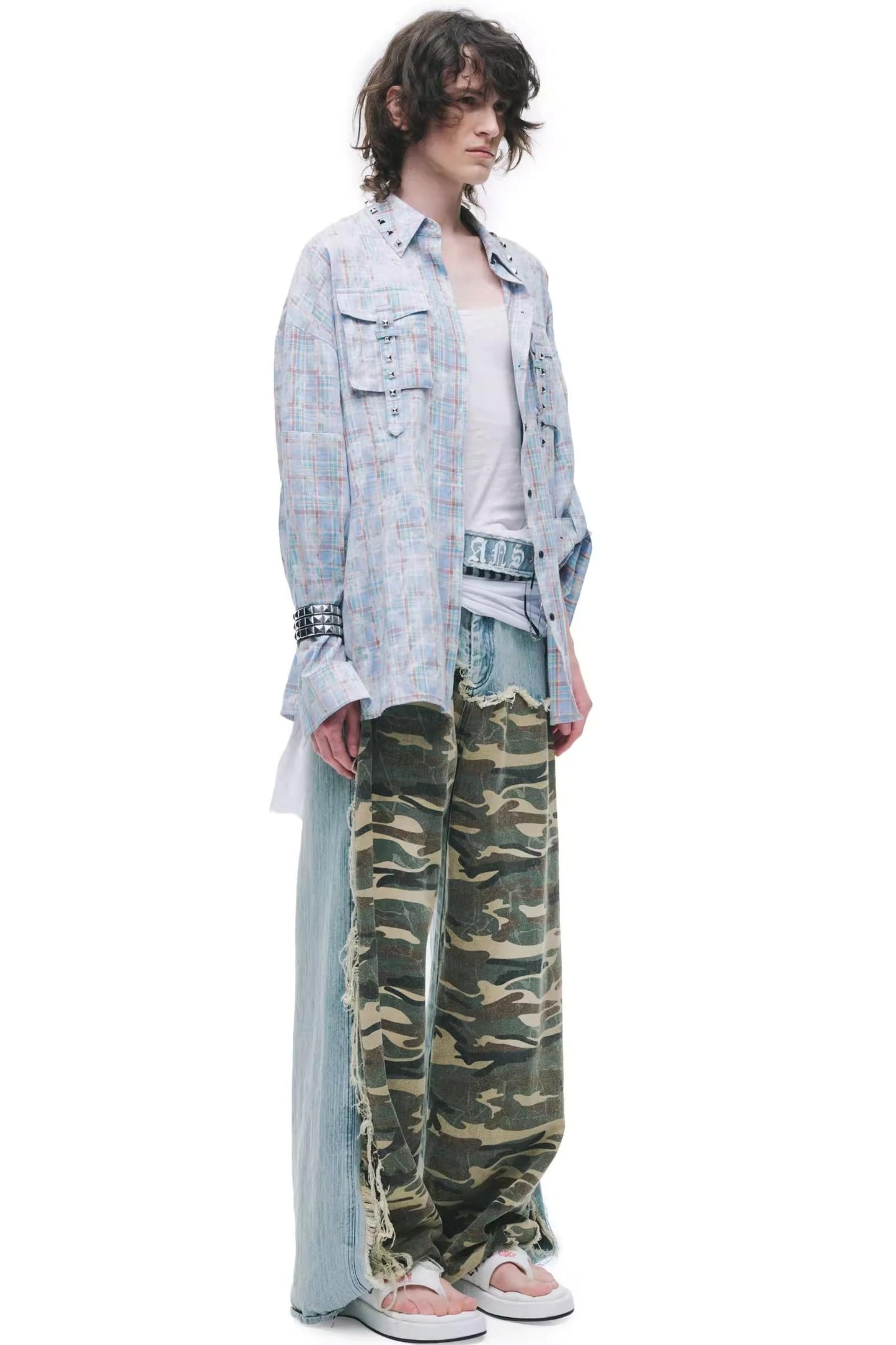 Punk-Grunge-Gebürstetes Hemd