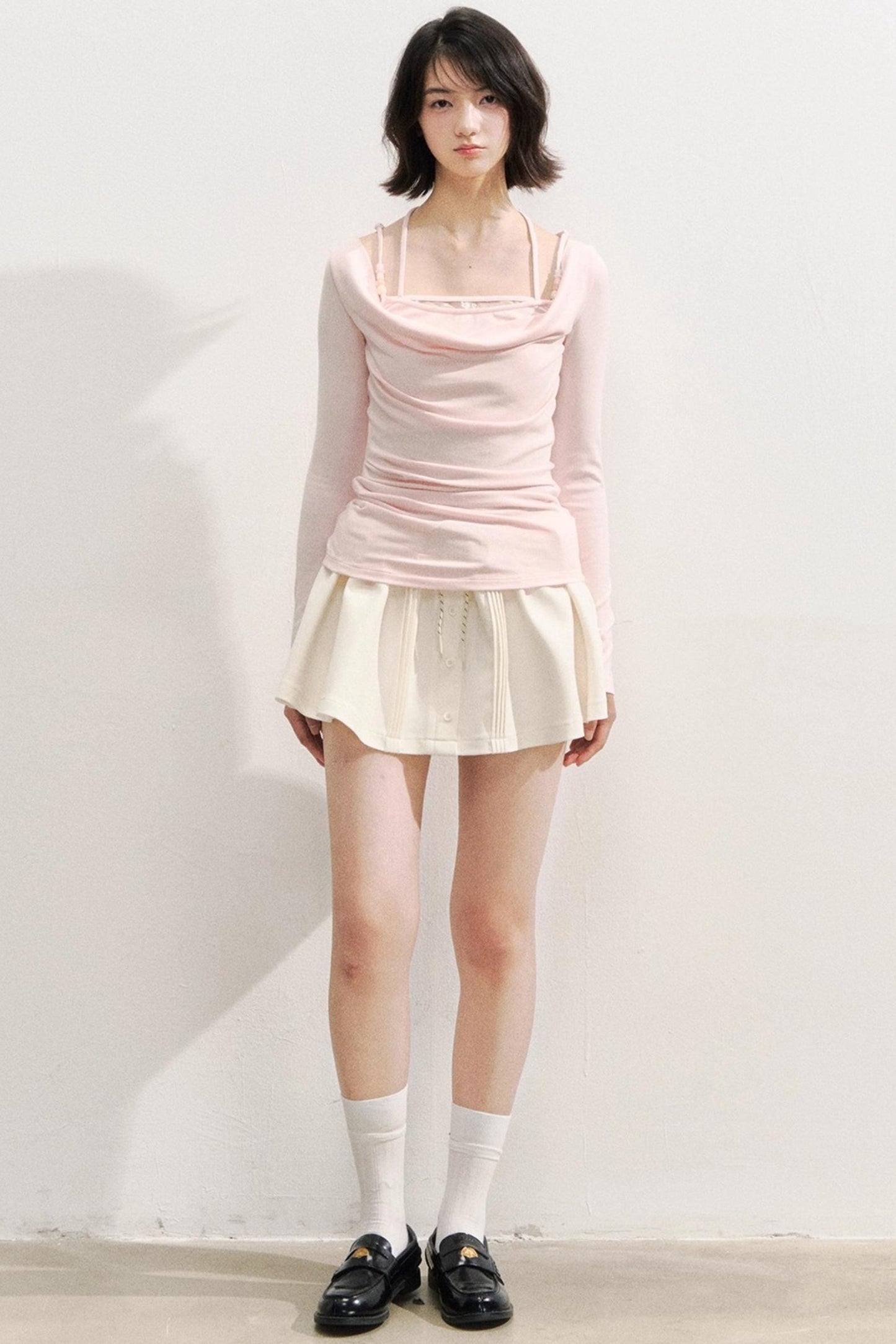 Pink Beaded Halterneck Long Sleeve T-Shirt