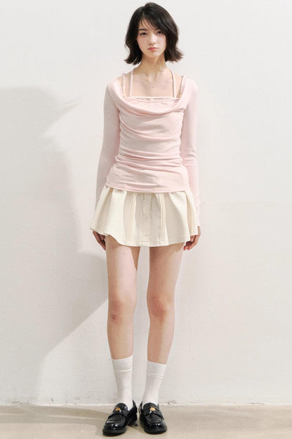 Pink Beaded Halterneck Long Sleeve T-Shirt