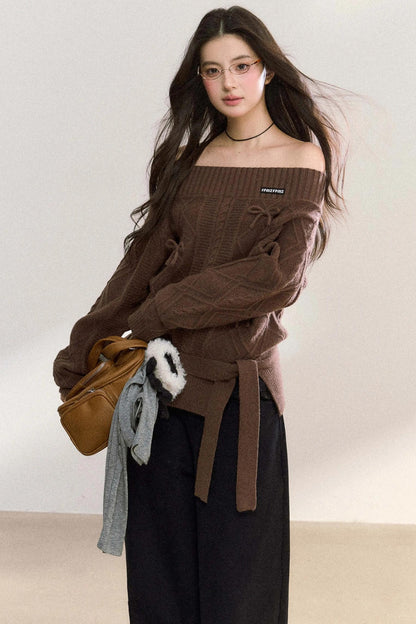 One-Shoulder Bow Knit Top