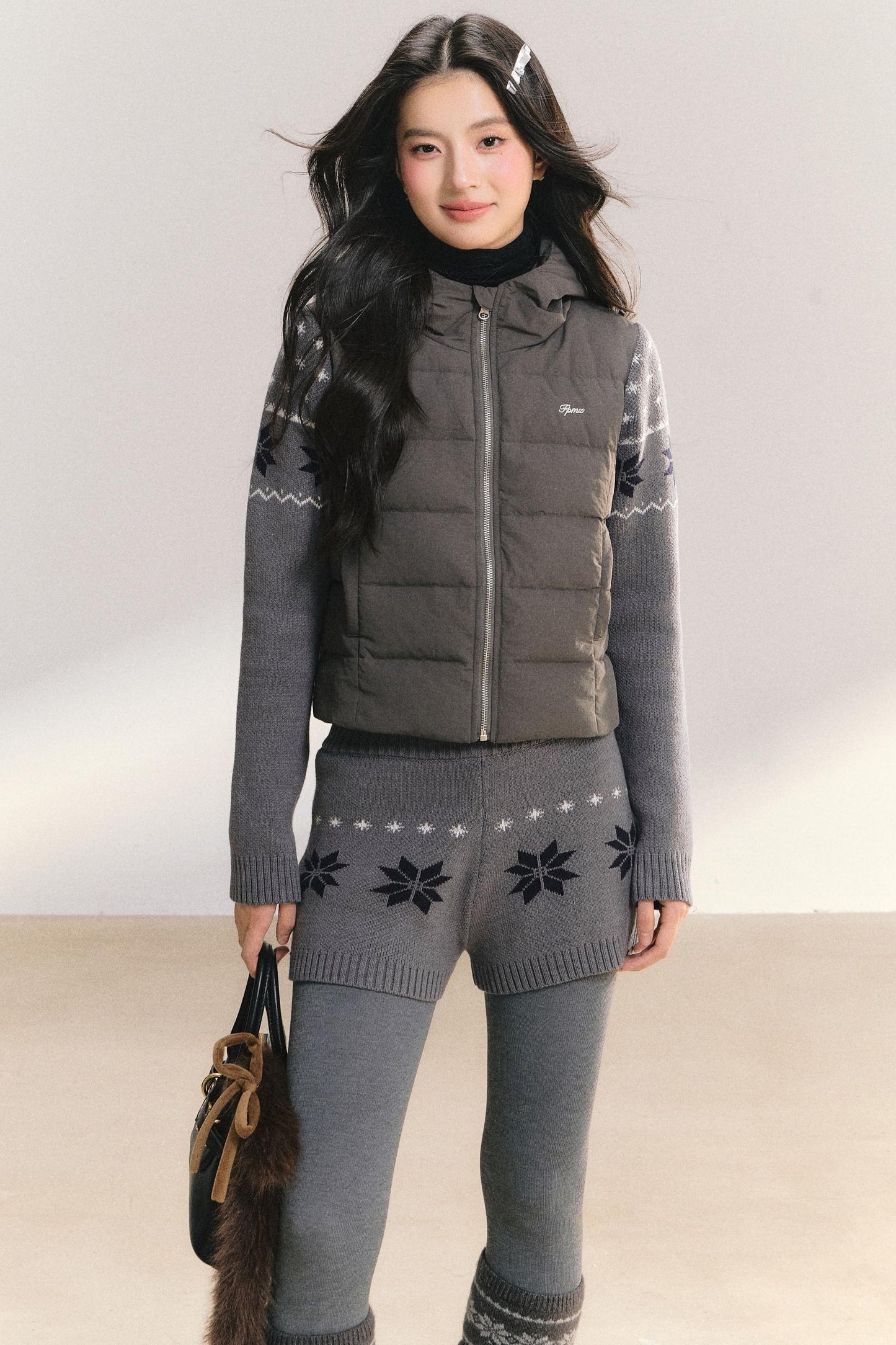 White Duck Down Ribbed Jacket Set-Up