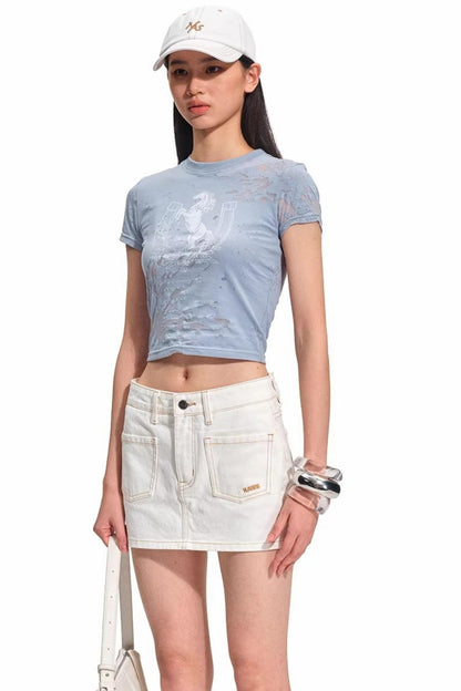 Denim Reverse Pocket Skirt