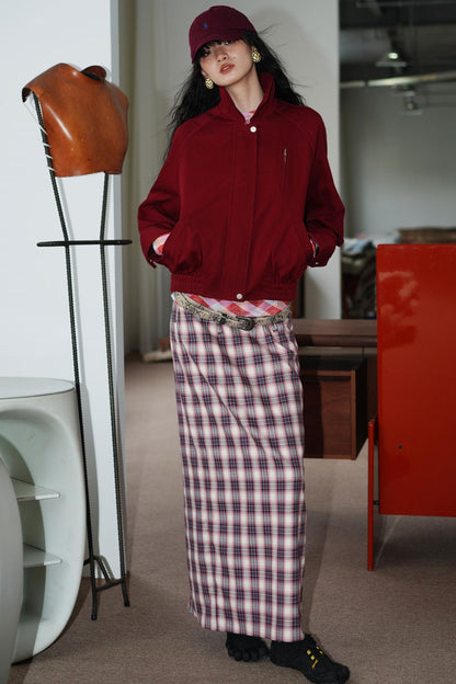 Vintage Long Straight Pleated Skirt