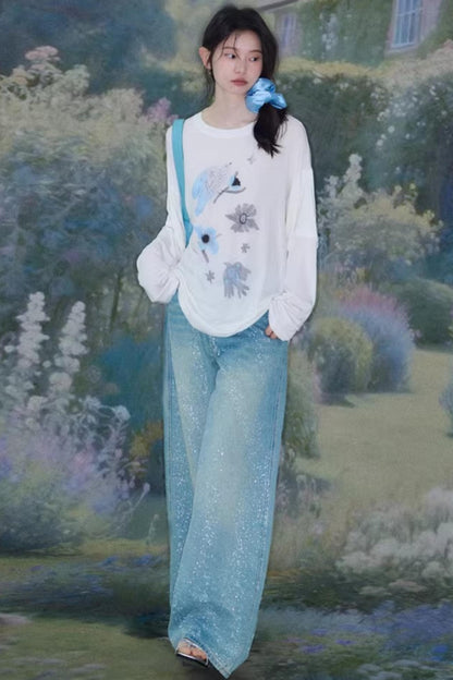 Starry Rhinestone Gradient Jeans
