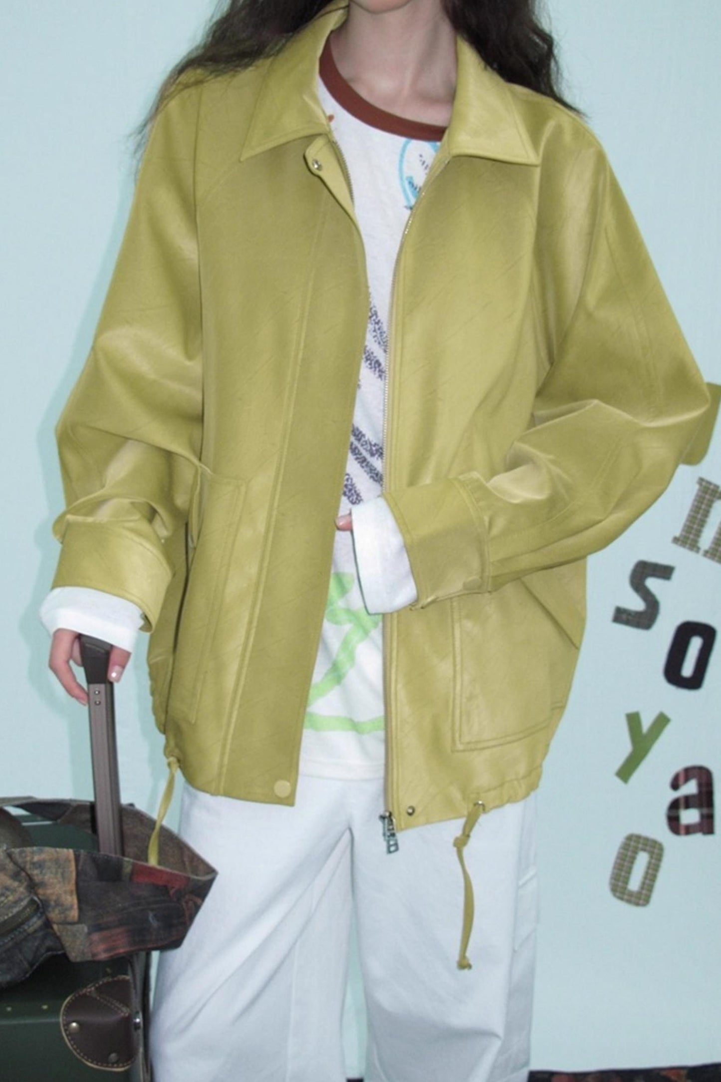 Green Lapel Leather Jacket