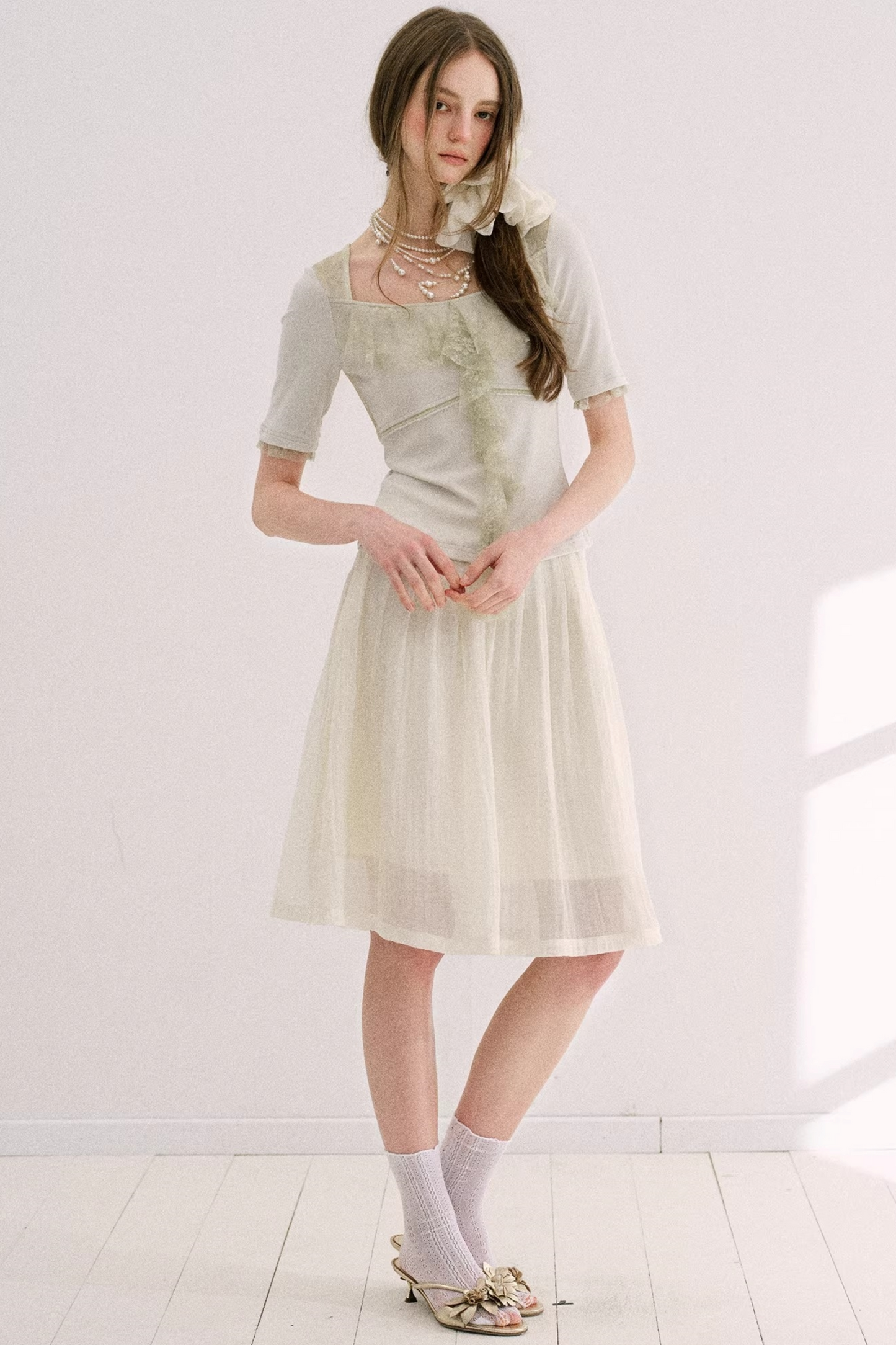 Original Gray-Green Lace Knit Top