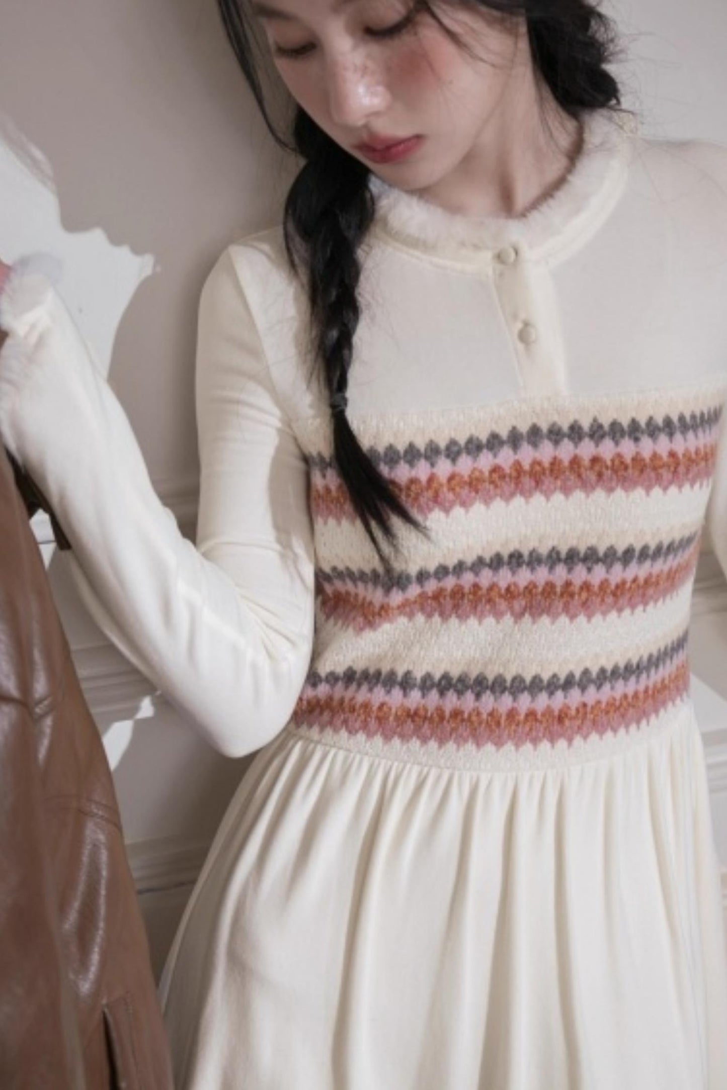 Frosted Milk Apricot Knitted Dress