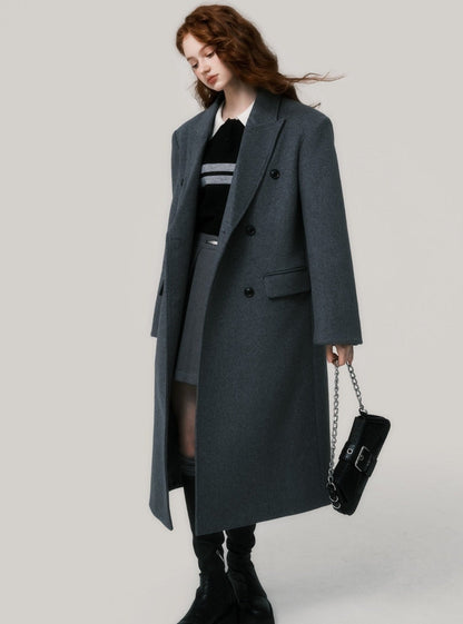 Shoulder pad wool neat long coat