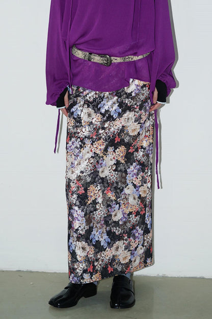 Gold Floral Pleated Skirt