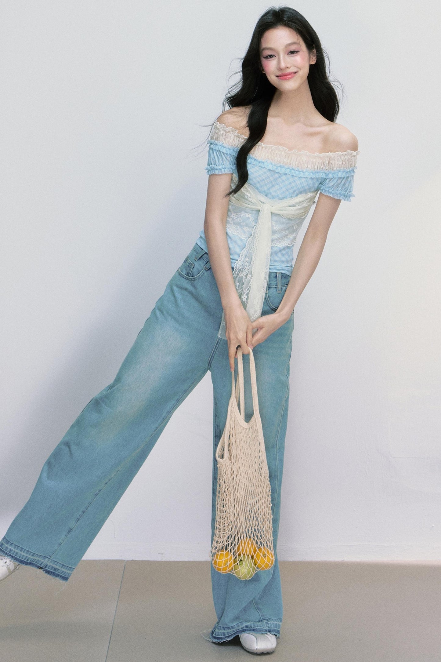 Plaid One-Shoulder Top