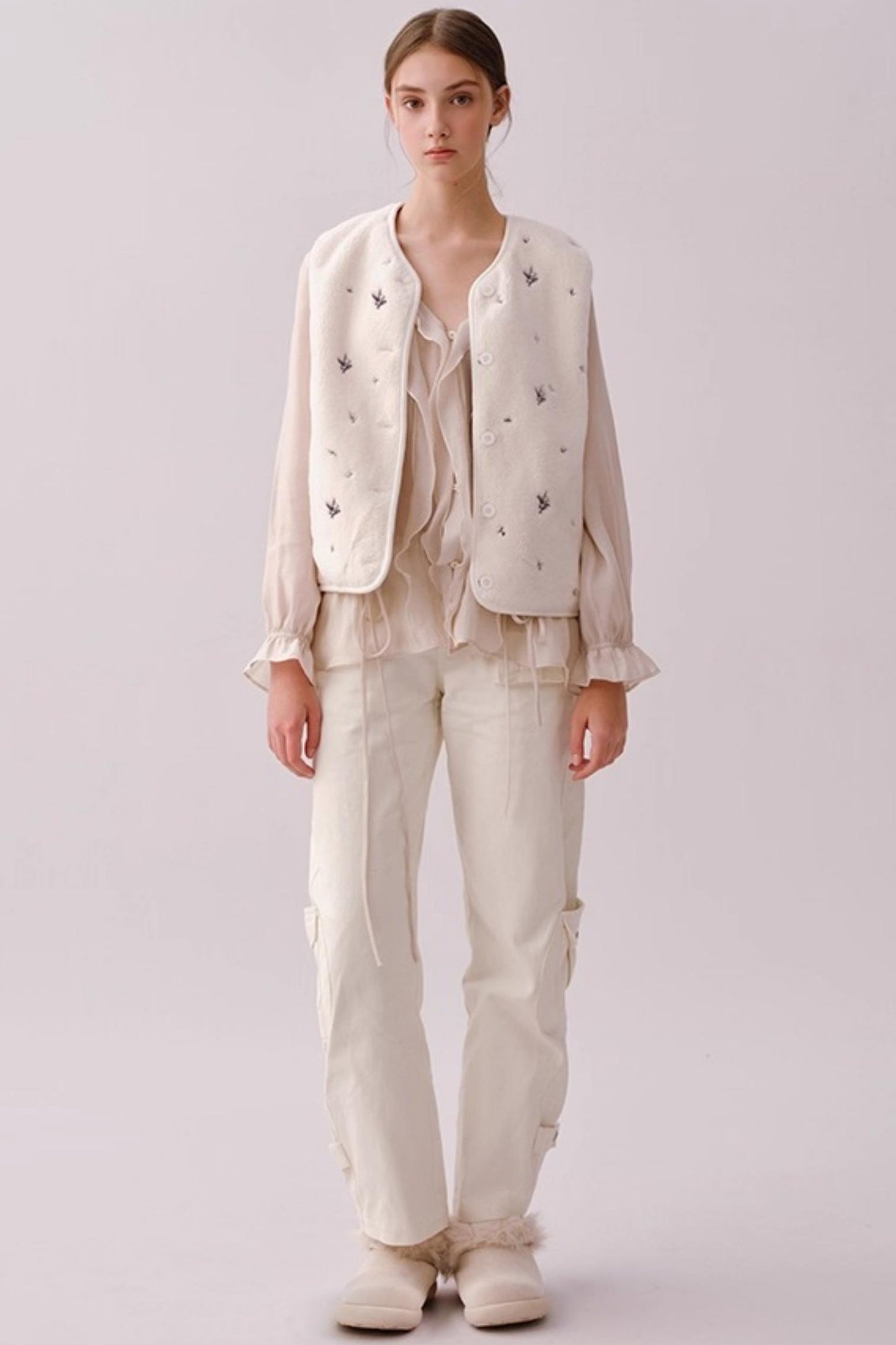 Reversible Floral Embroidered Vest Jacket