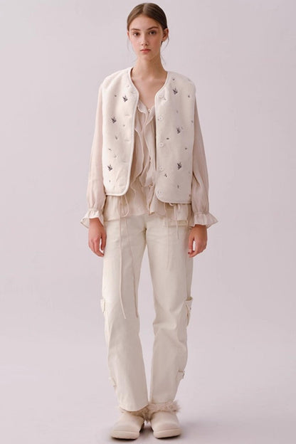 Reversible Floral Embroidered Vest Jacket