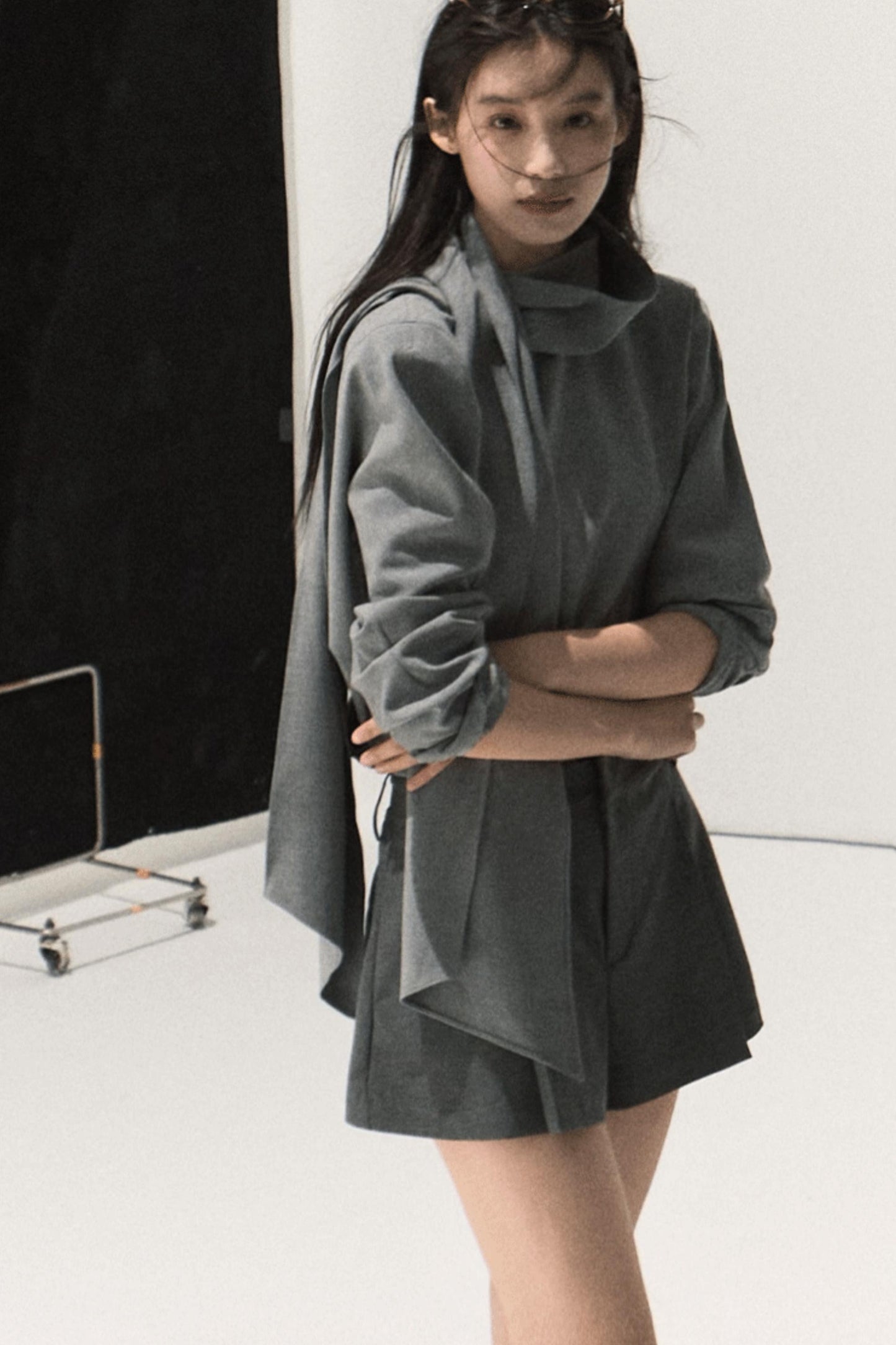 Intelligence Streamer Shoulder Padded Backless Top Shorts Set- Up