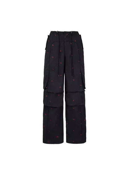 Small cherry embroidered work pants